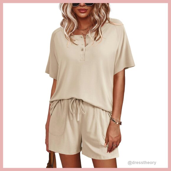 Other - Short Sleeve Pajama Set with Pockets - Soft Polyester Lounge Wear S-XXL